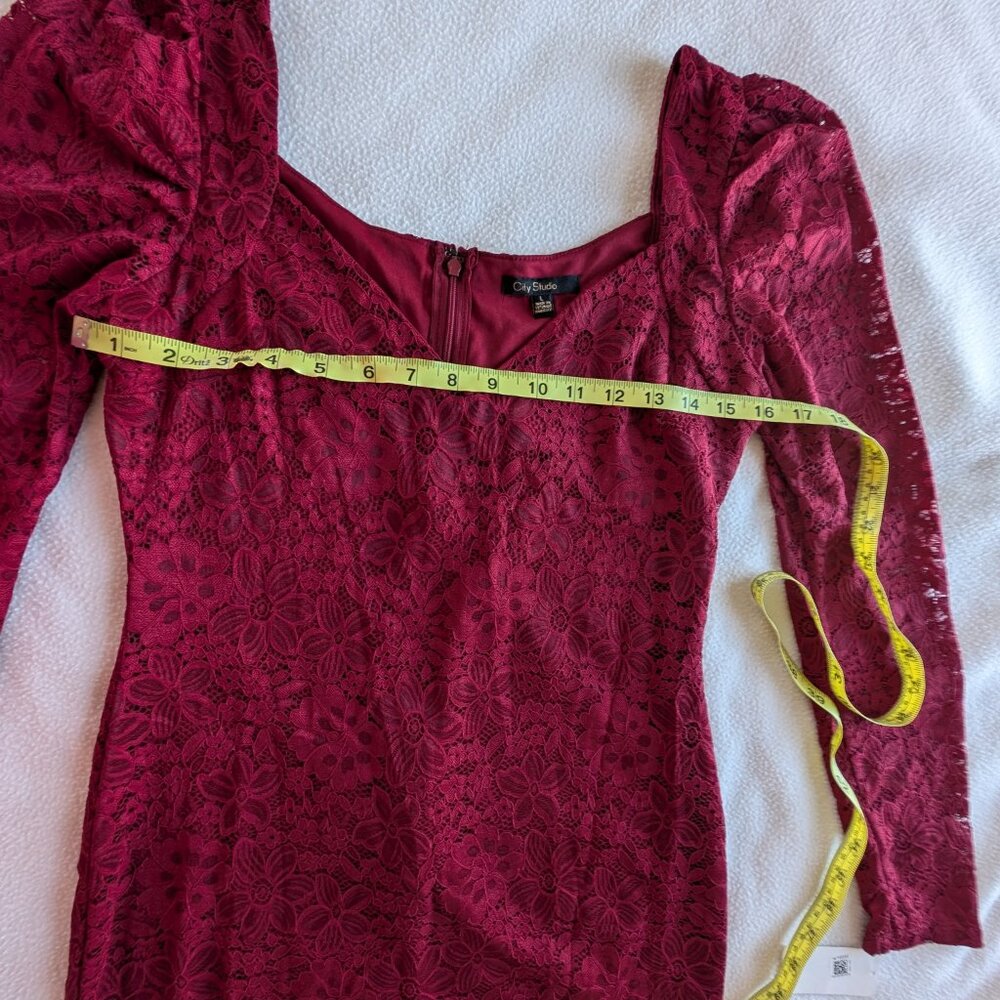 City Studio Women's Large Lace Mini Bodycon Dress Dark Red Slim Red NWT - Picture 9 of 16
